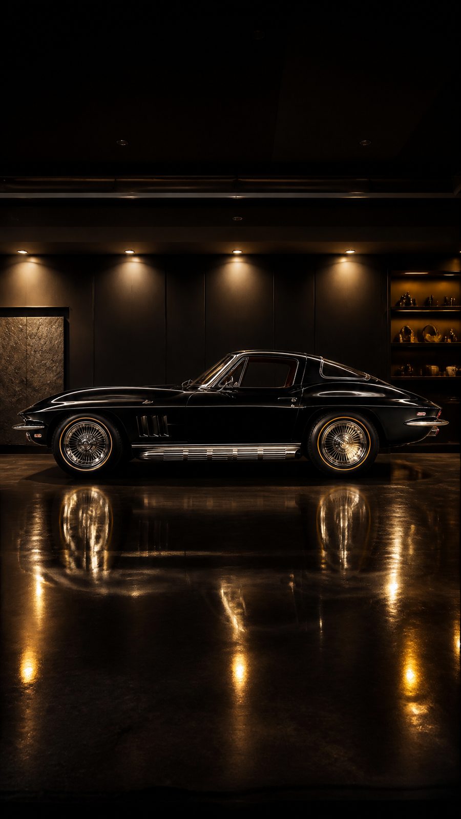 Carro clássico preto com iluminação dourada — WS Legacy